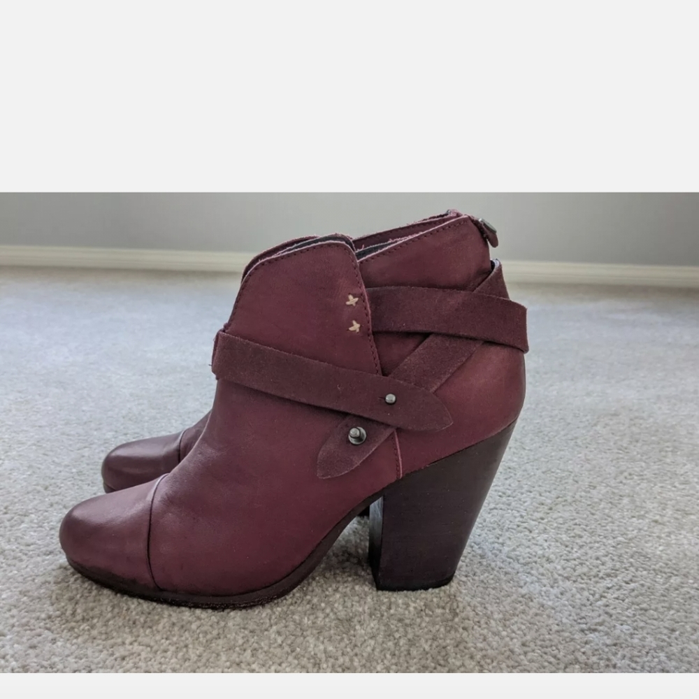 $550 worn X2 Rag & Bone Harrow Red Leather Ankle Boots 38.5 8.5